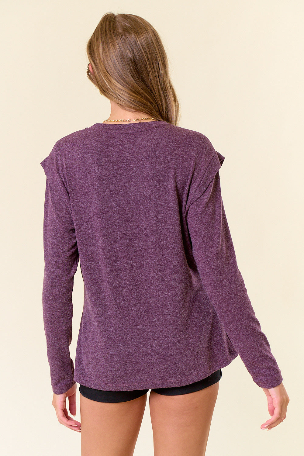 Soft Hairy Knit Banded Long Sleeve Top — alternate view 2