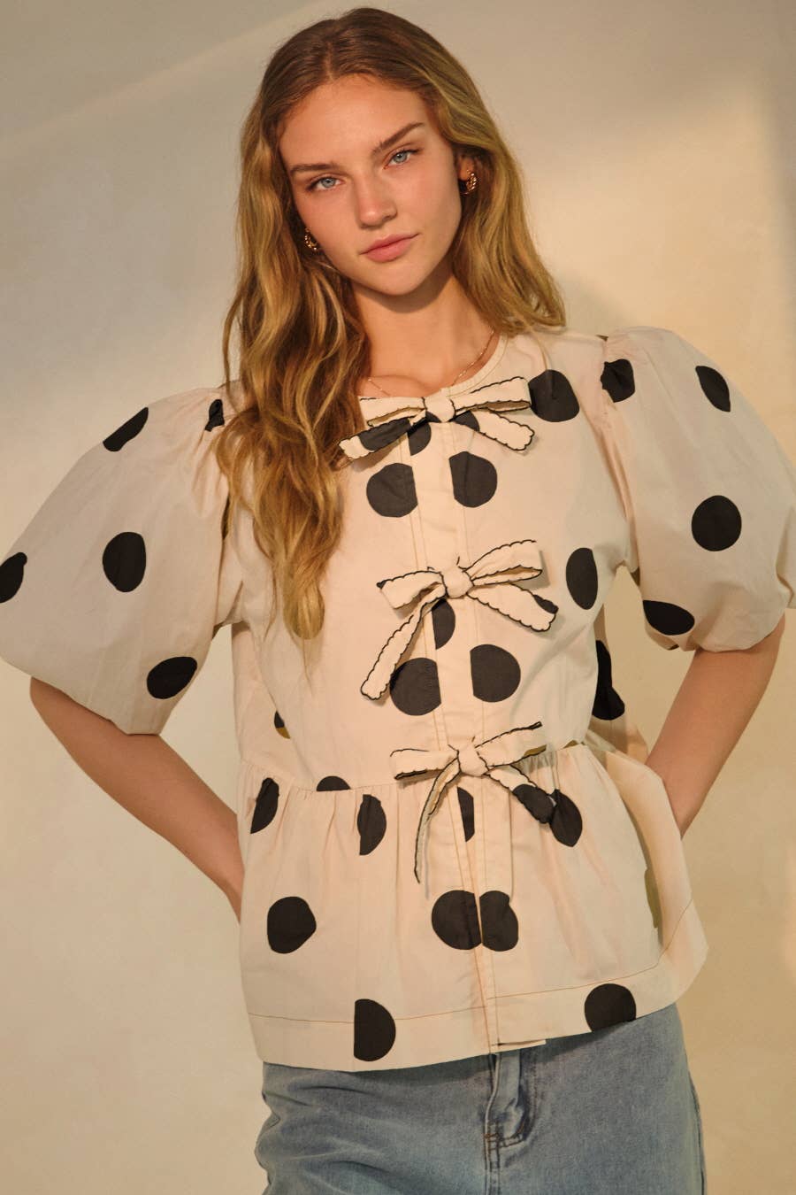 Polka Dot Printed Puffed Sleeve Blouse — alternate view 5