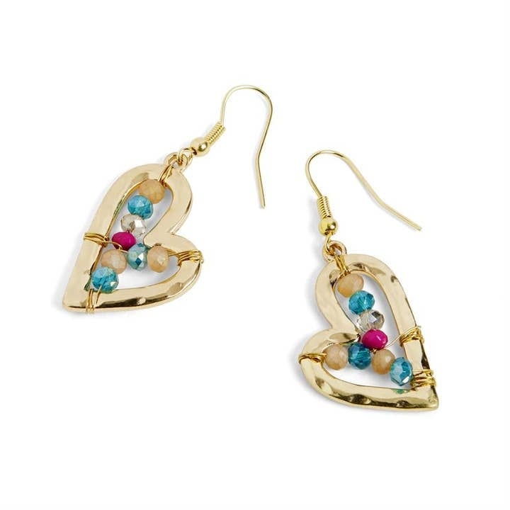 Facet Bead Filled Heart Earrings