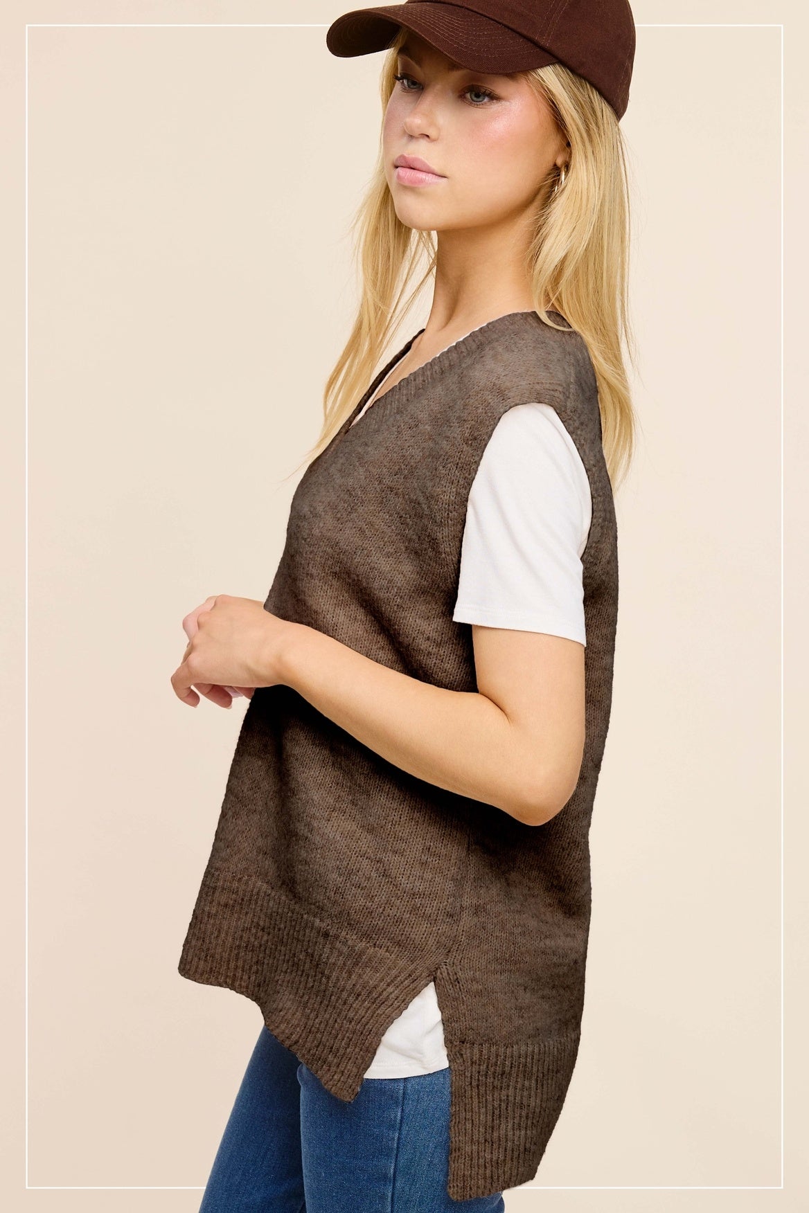 Oversized Soft Knit Sweater Vest with Side Slit — alternate view 2