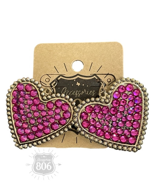 Sparkling Rhinestone Filled Heart Earring - Fuchsia