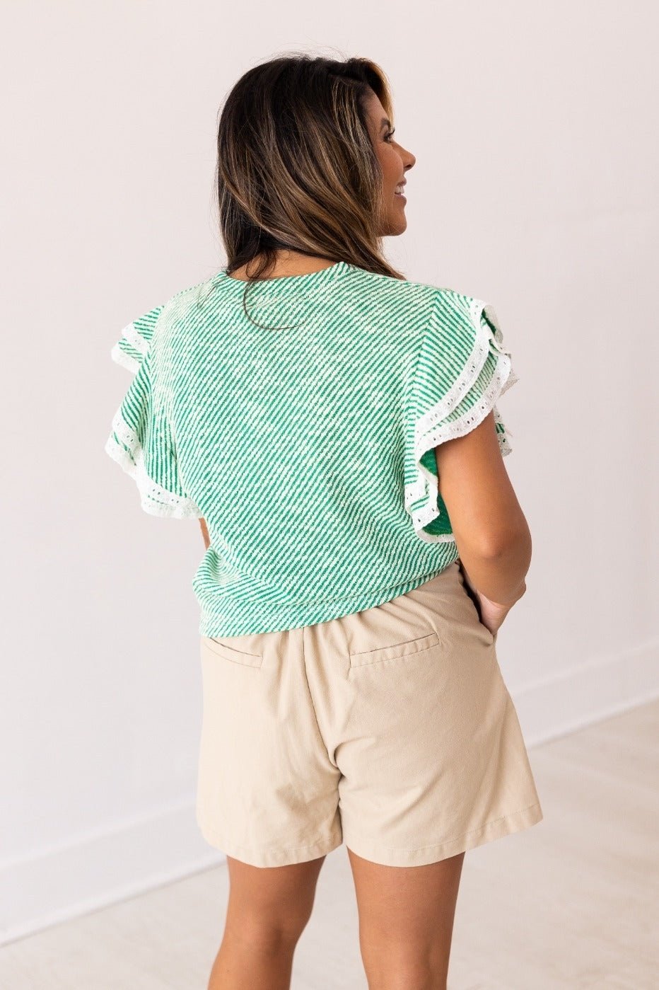 Green Knit Top Lace Trim — alternate view 3