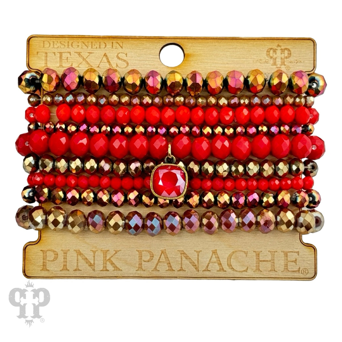 Red Rhinestone Gold Setting Bracelet Set