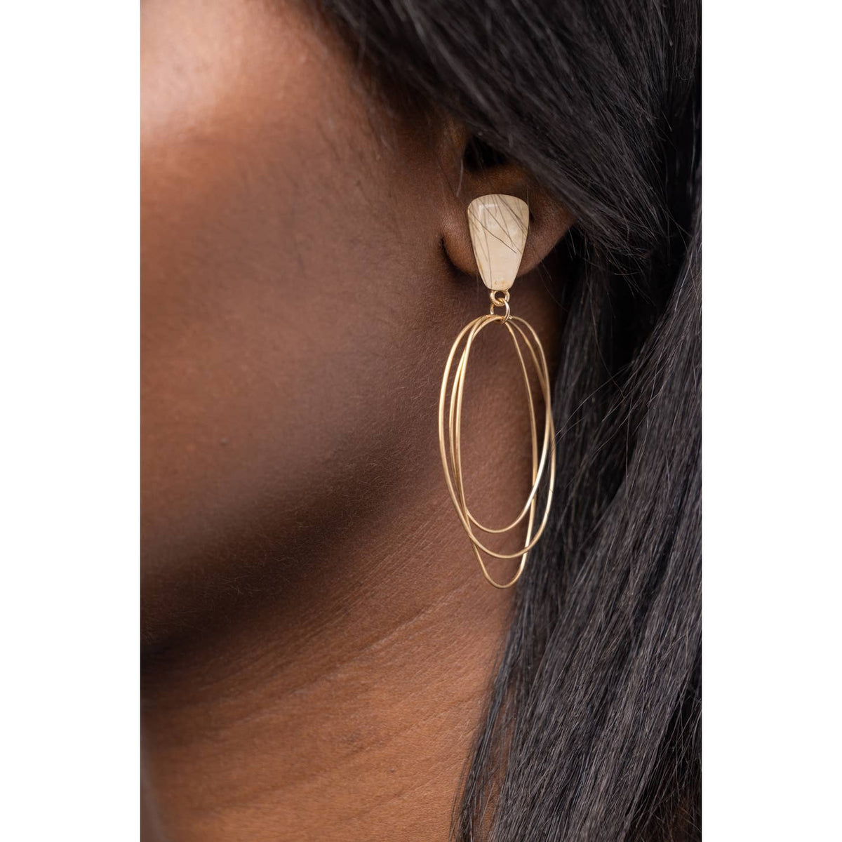 Stone 3 Layer Earrings - Ivory