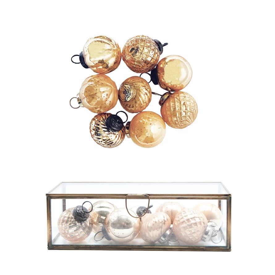 Gold Embossed Mercury Glass Ornaments in Display Box