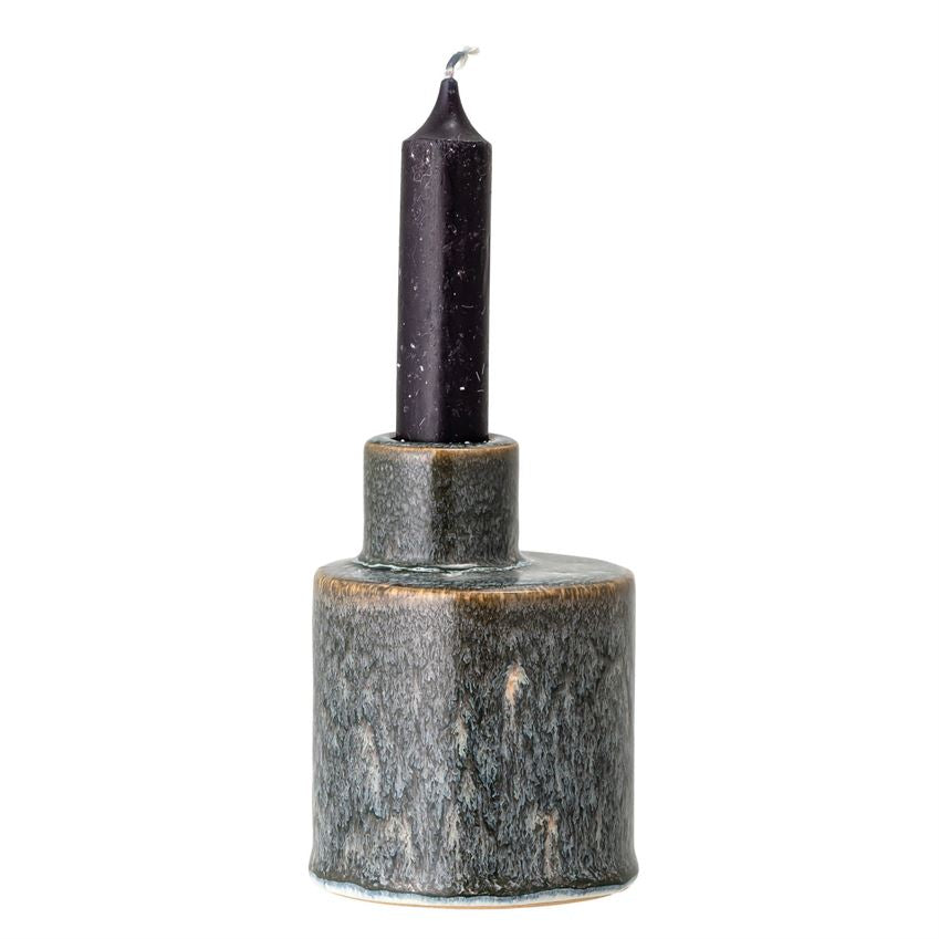 3" Round x 4"H Stoneware Taper Holder/Vase, Reactive Glaze, Blue & Brown — alternate view 2