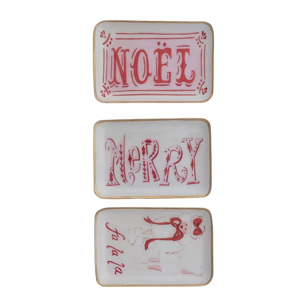 Enameled Metal Tray with Holiday Saying