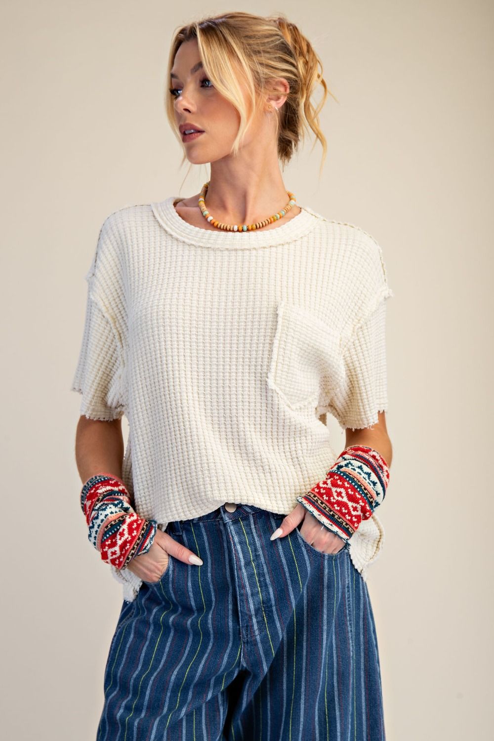 Short Sleeve Mineral Washed Waffle Knit Top — alternate view 16