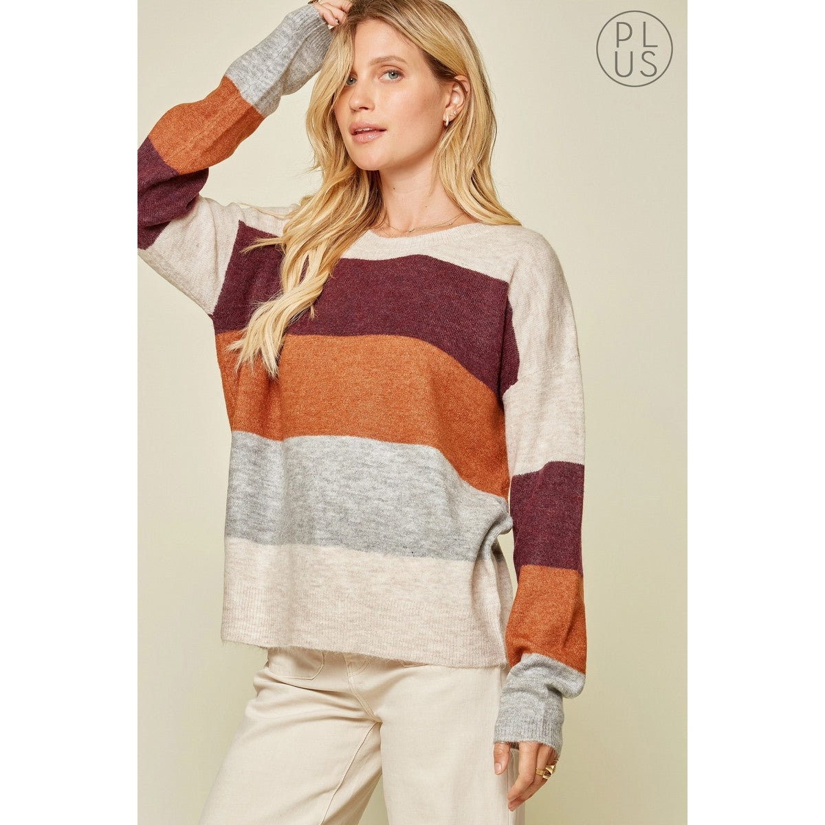 Round Neck Color Block Sweater — alternate view 2