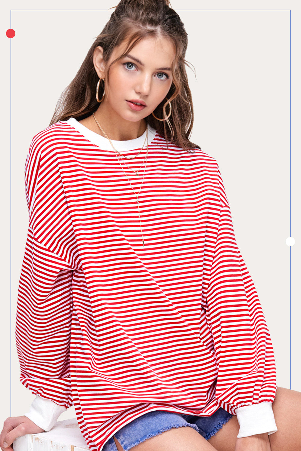 Oversized Striped Long Sleeve Pullover — alternate view 3