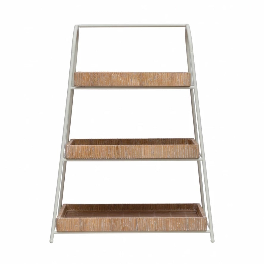 Decorative Metal, Wood and Bamboo 3-Tier Tray with Removable Trays — alternate view 2