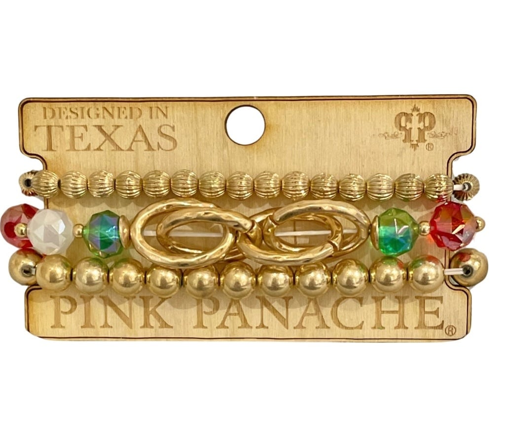 Christmas Color and Gold Bead Bracelet