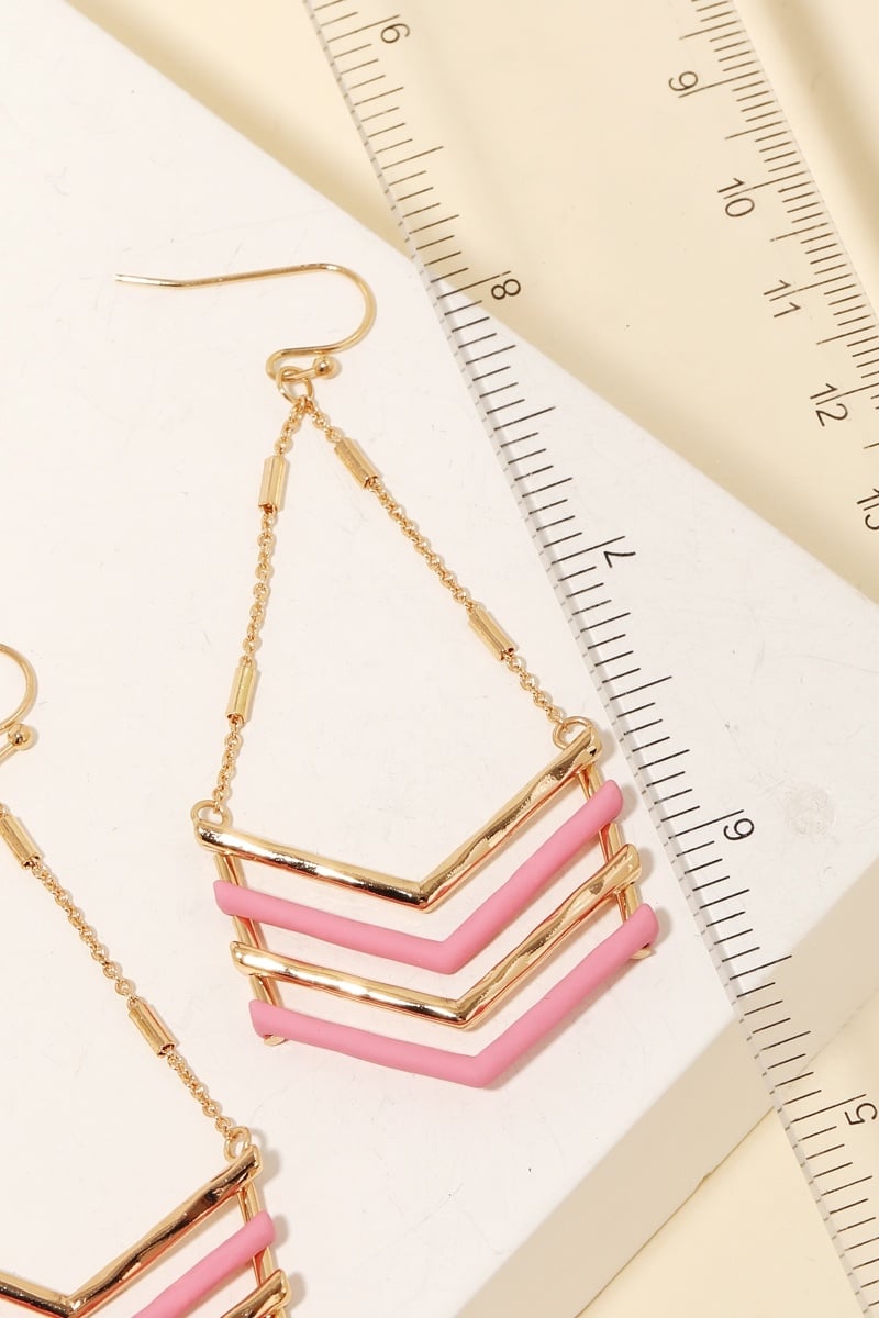 Chevron Cutout Drop Earrings - White — alternate view 2