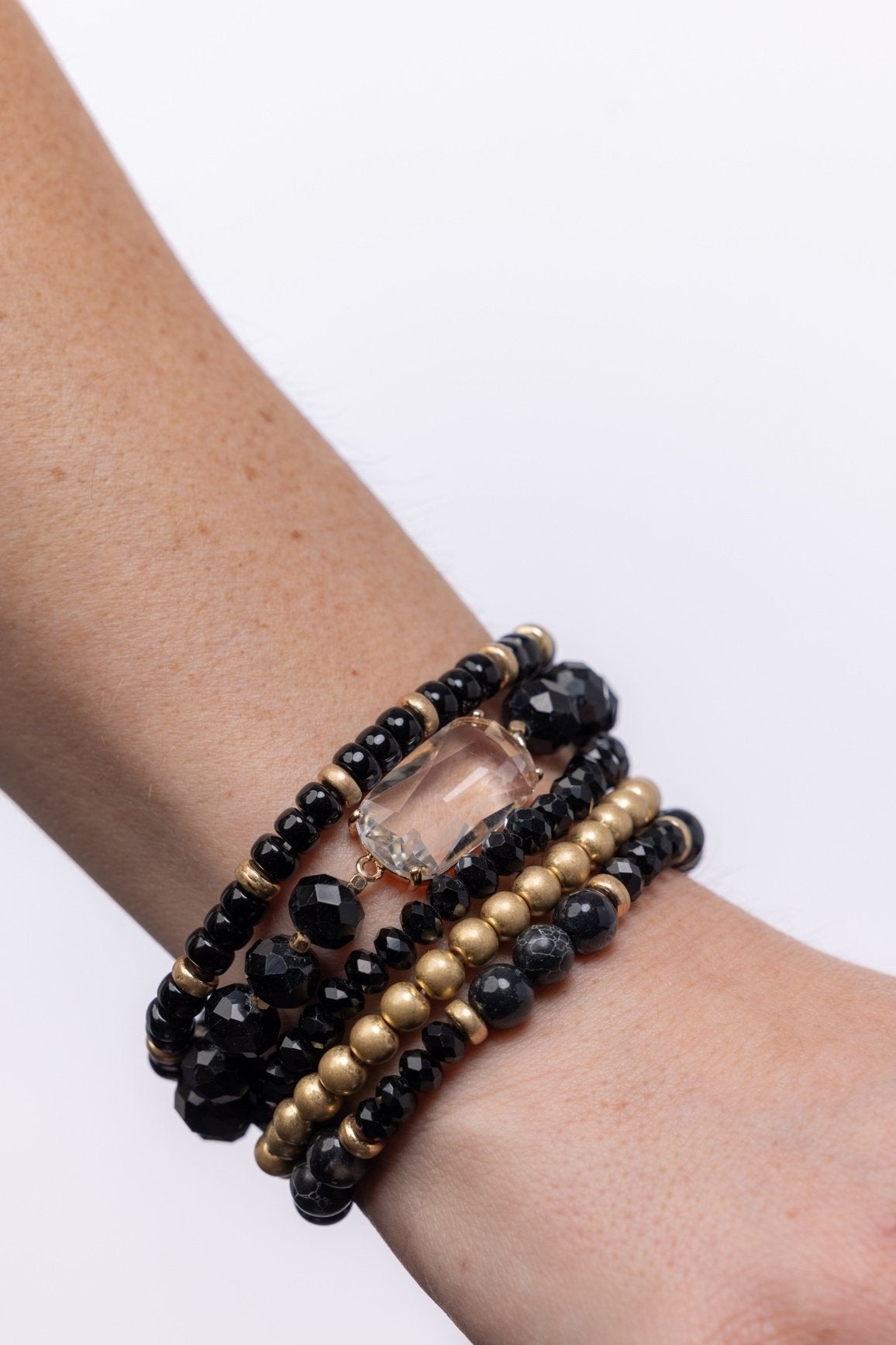 Crystal Beaded Bracelet - Black — alternate view 2