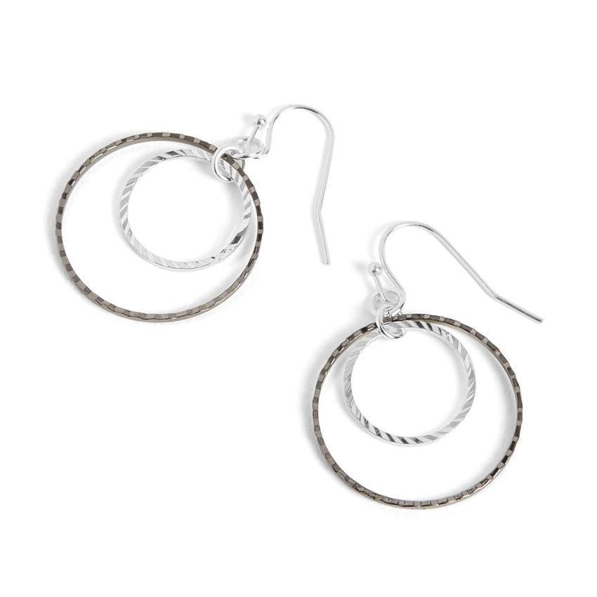 Hammered Double Hoop - Silver Earrings