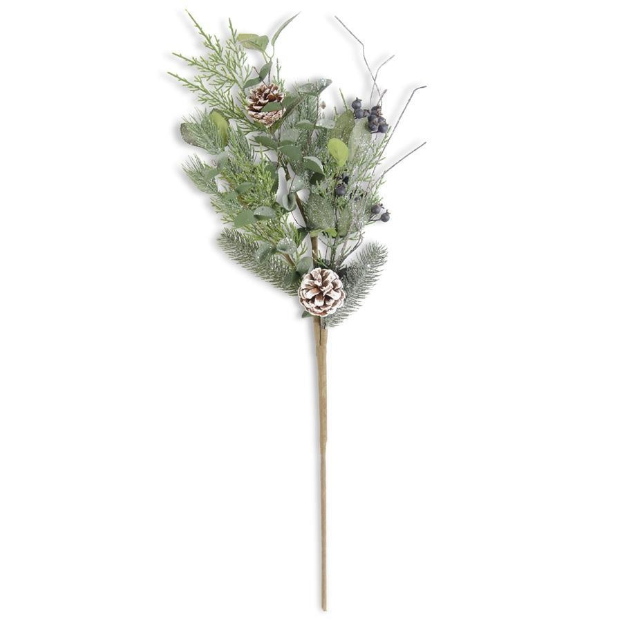 Glittered Mixed Pine Stem W/Pinecone & Blueberries