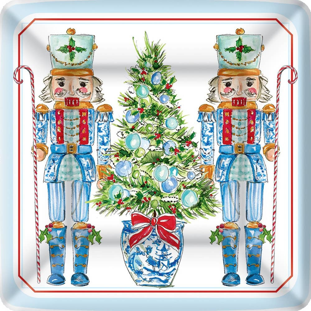Blue Nutcrackers Christmas 7" Square Paper Plate