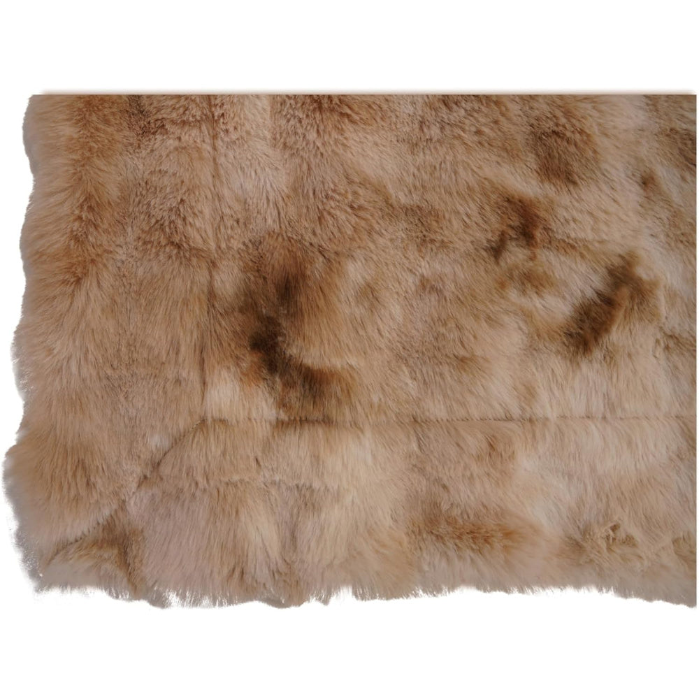 Tan faux fur throw blanket with an acid-wash effect and plush texture, suitable for cozy home decor and interior styling.