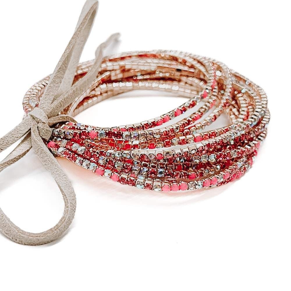 Rhinestone Stretch Bracelet Set - Pink
