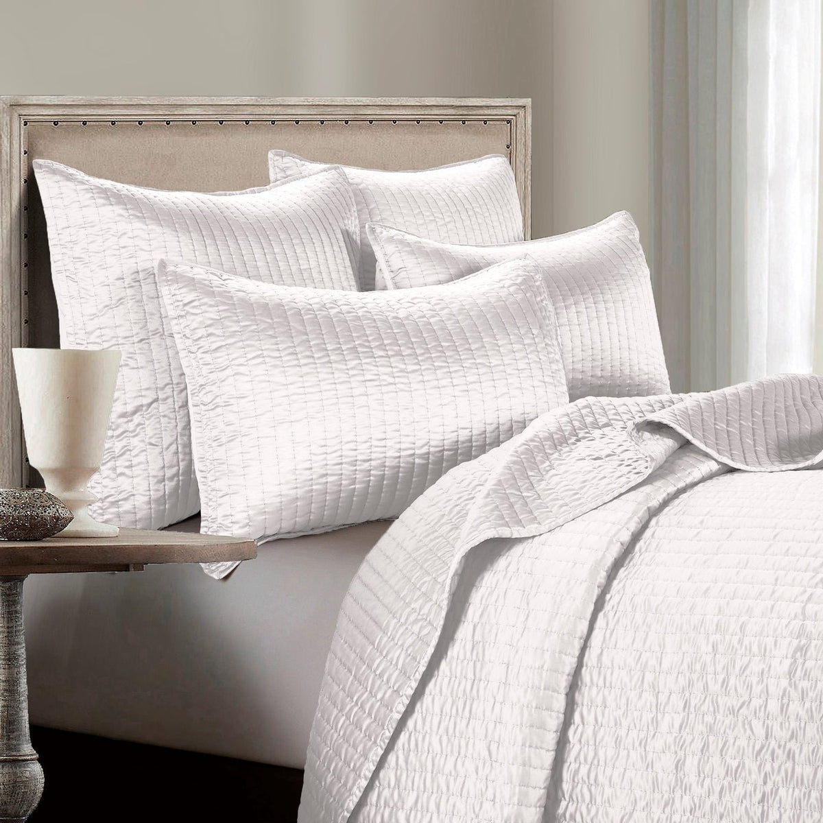 3 Piece Satin Quilt, Full / Queen White — alternate view 3