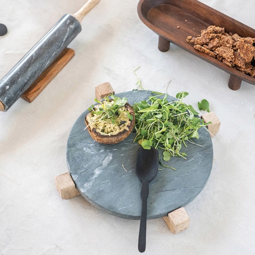 Marble Serving Board with Mango Wood Stand — alternate view 2