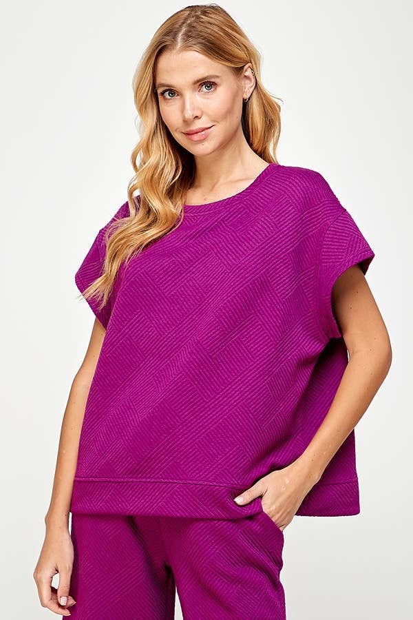 Textured Short Sleeve  Top - Magenta — alternate view 4