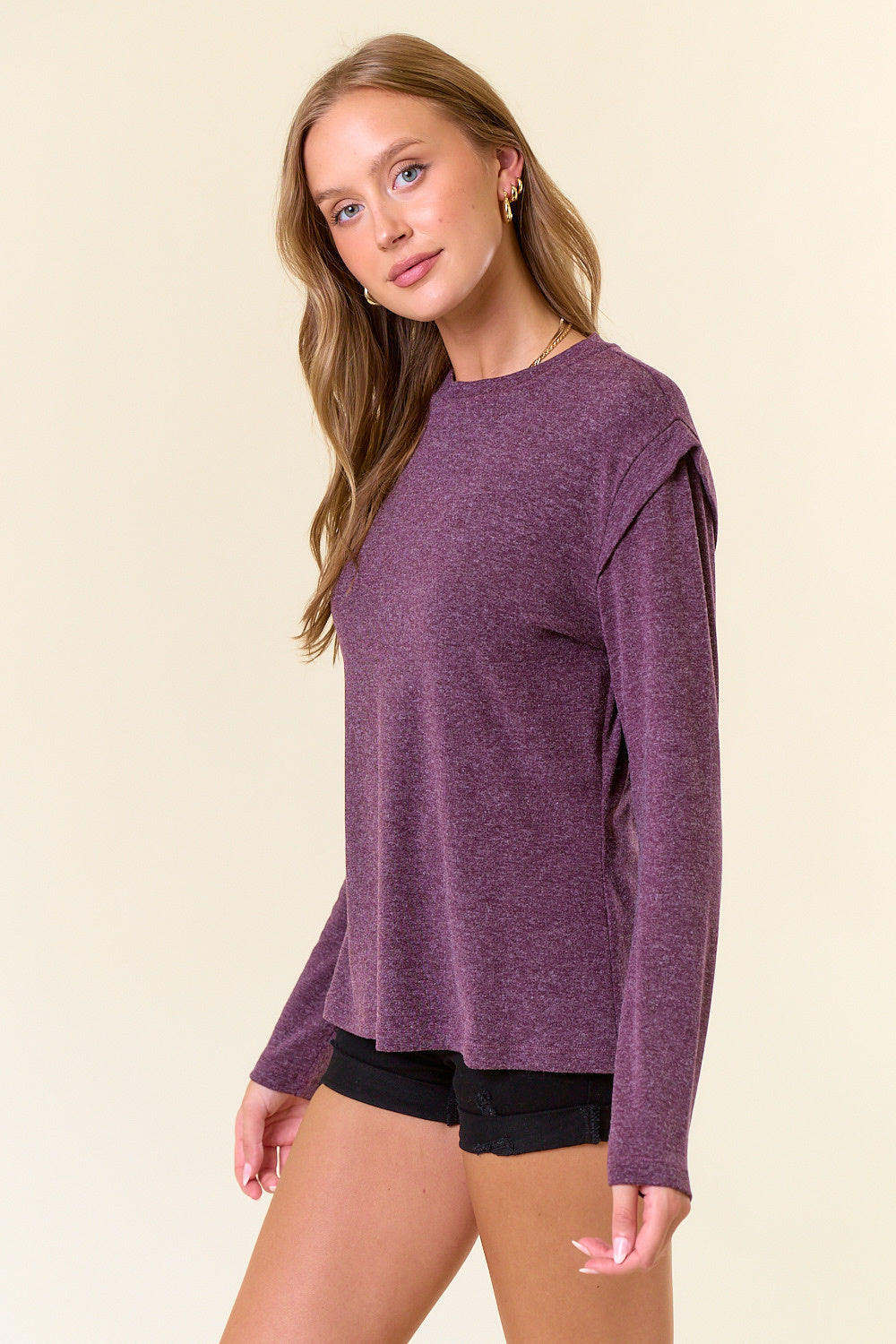 Soft Hairy Knit Banded Long Sleeve Top — alternate view 3