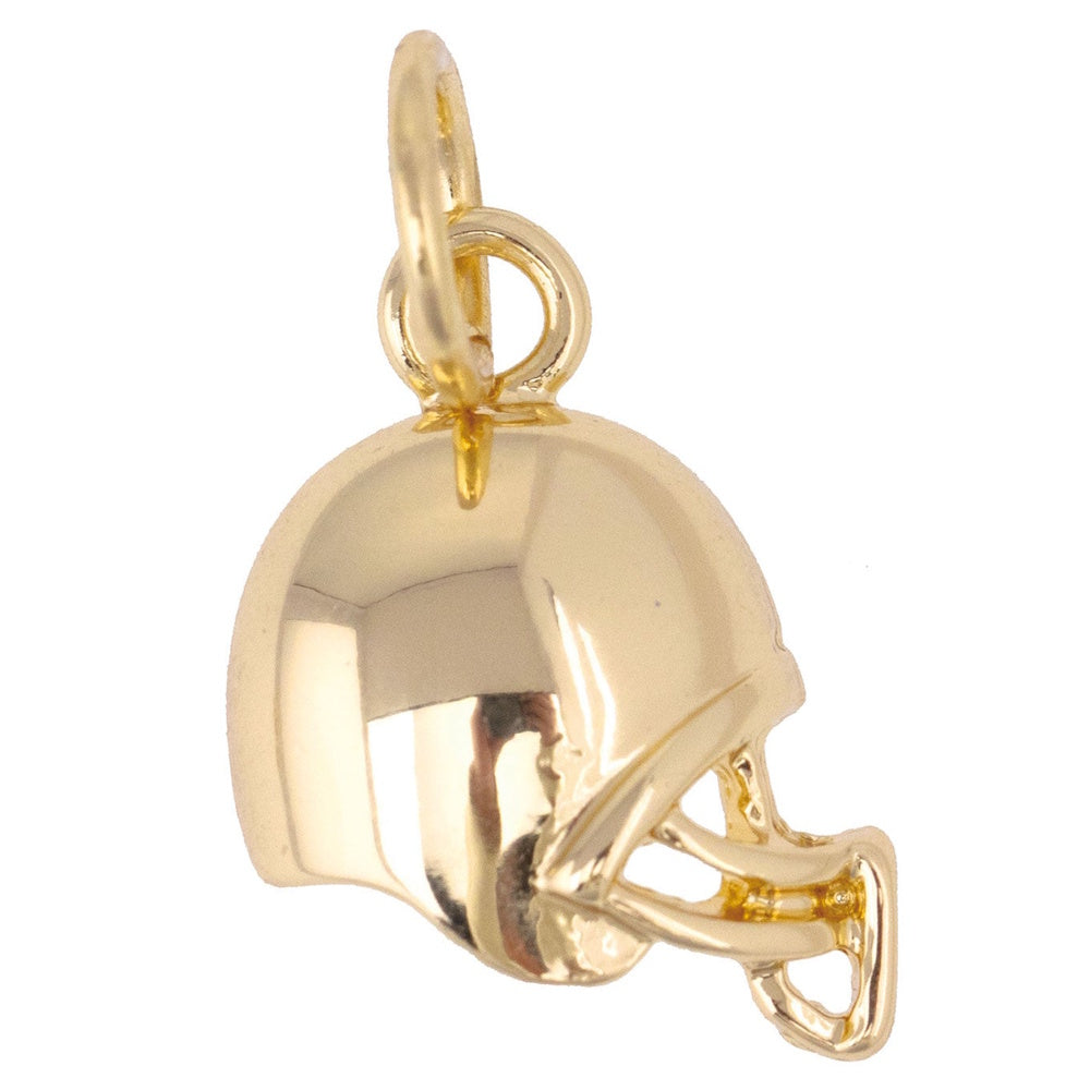 Shiny gold football helmet charm pendant with face mask for jewelry.