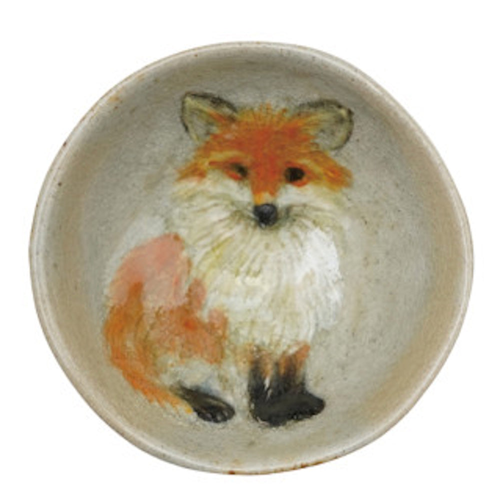 Small ceramic dish with a hand-painted orange fox sitting inside.