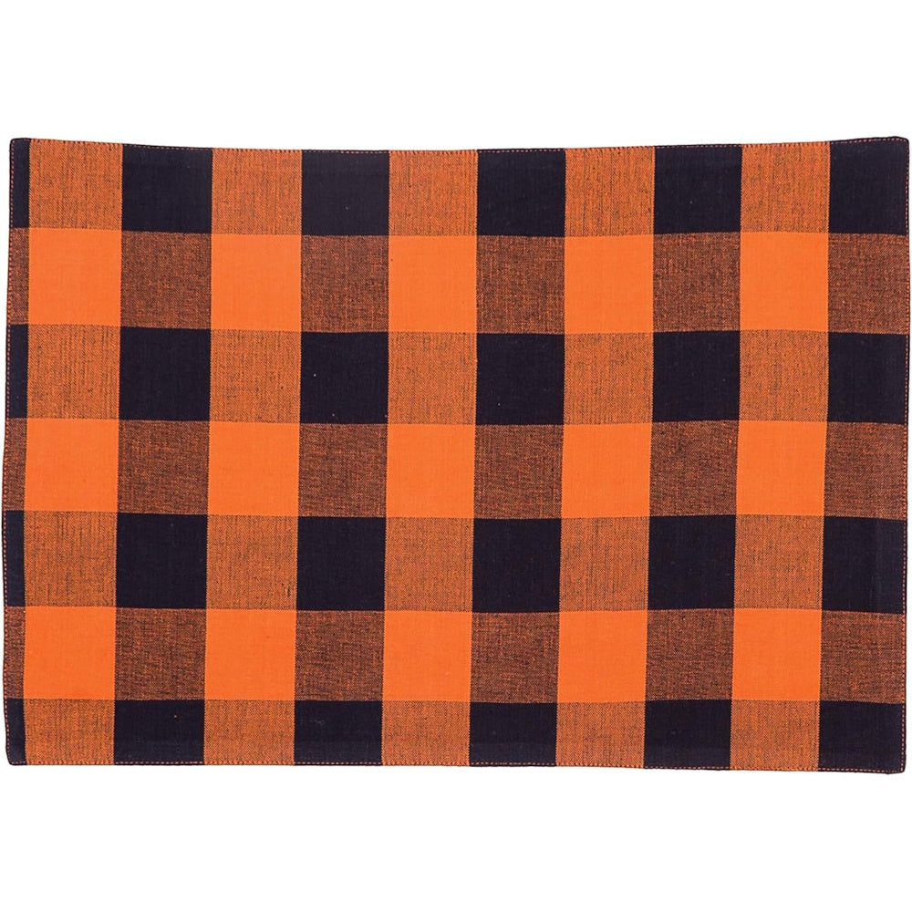 Orange and black buffalo check plaid fabric placemat.