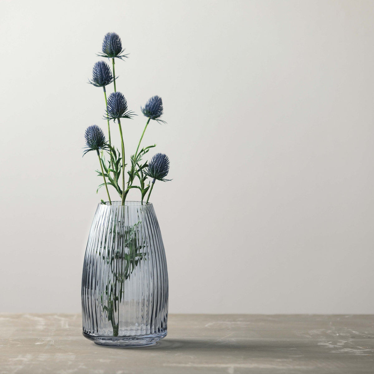 Ribbed Blue Gray Glass Vase — alternate view 3