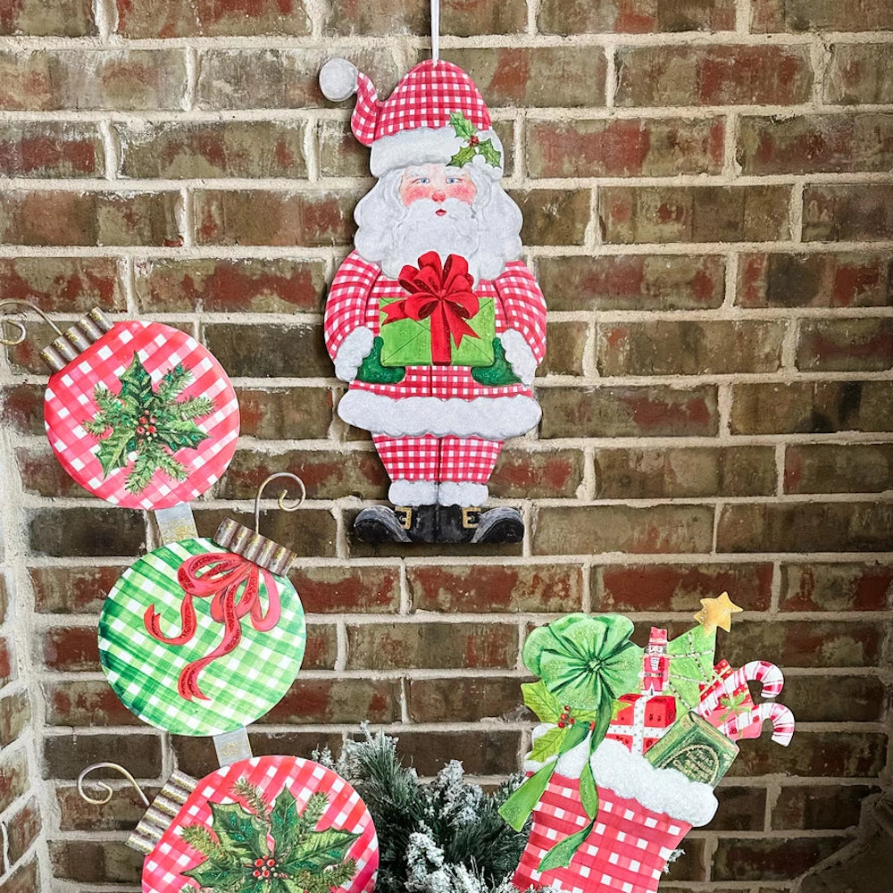 Gingham Santa PVC Door Hanger