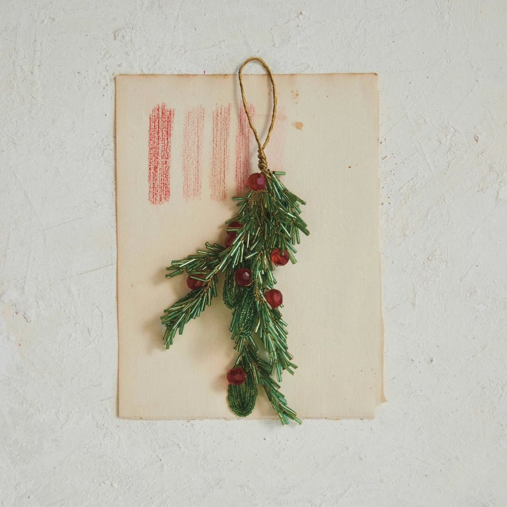Glass Beaded Metal Hanging Mistletoe & Berries Ornament