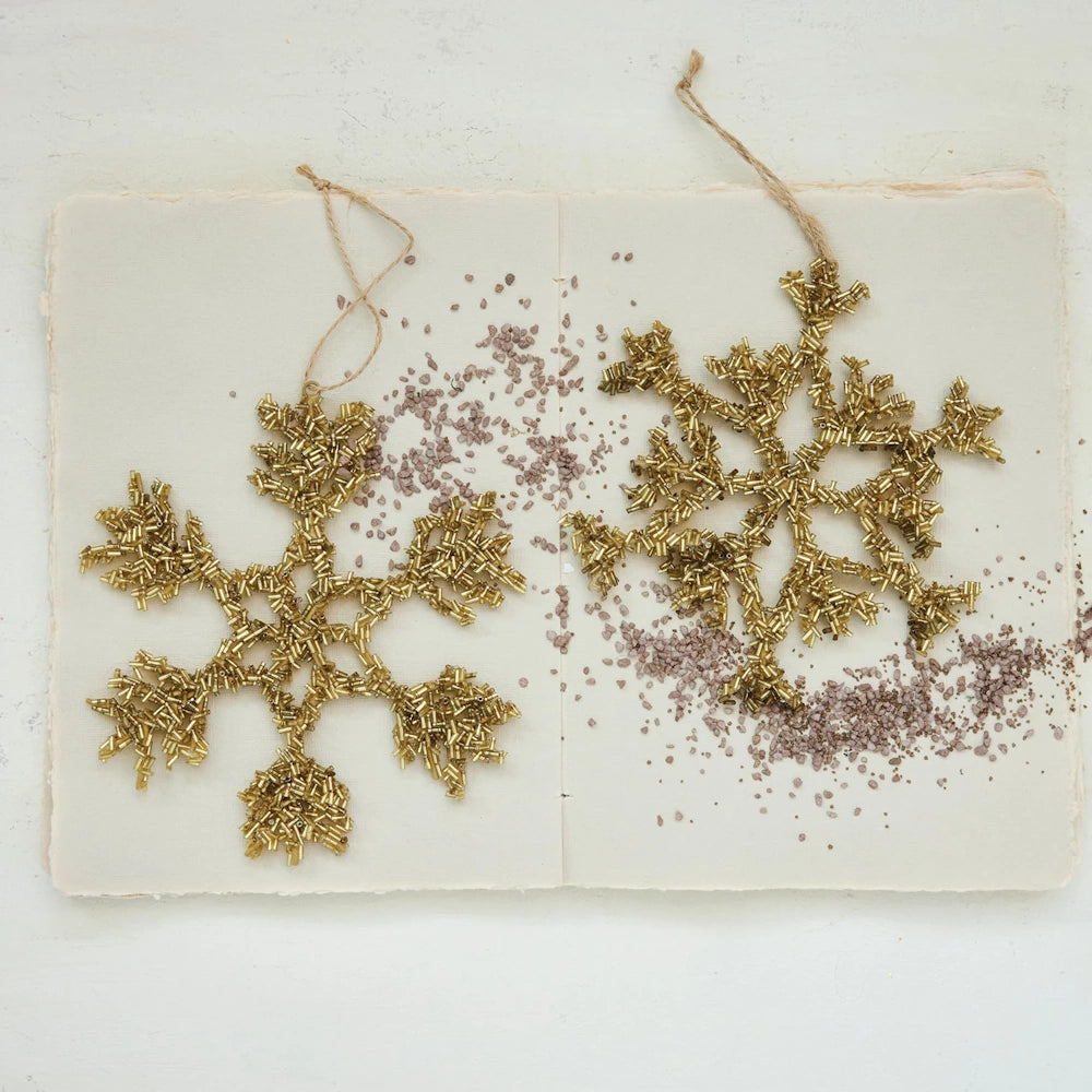 Gold Finish Glass Beaded Metal Snowflake Ornament