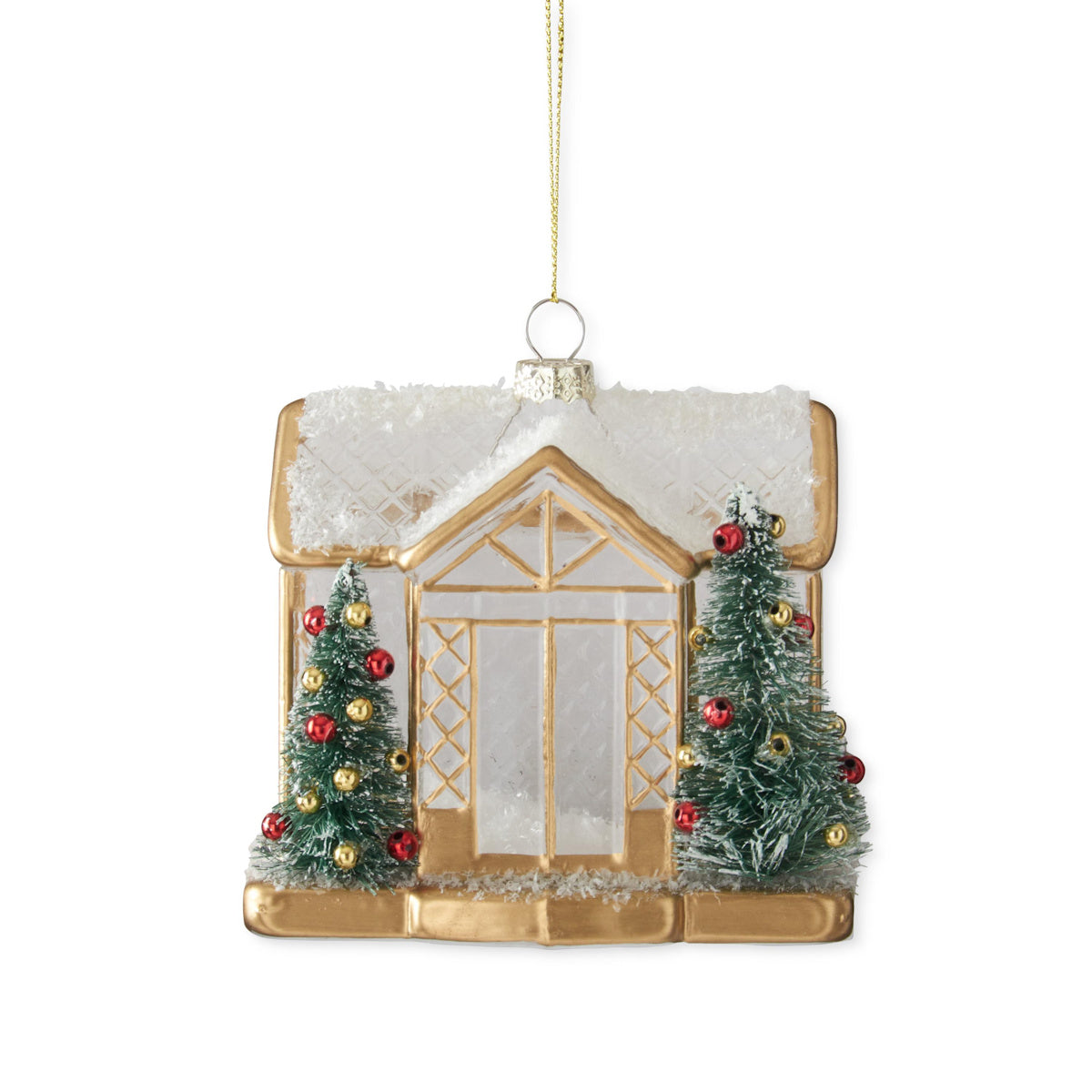 Glass Greenhouse with Bottle Brush Tree Ornament