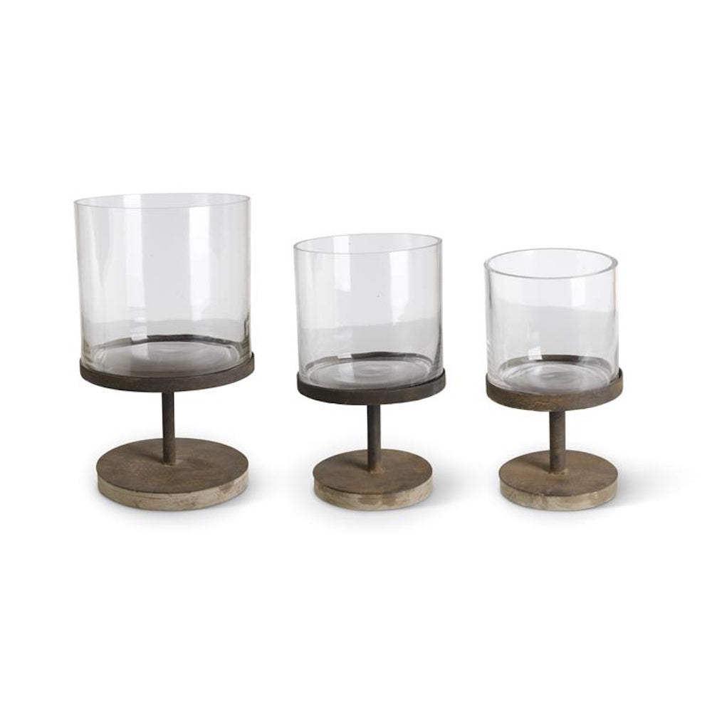 Medium Glass Hurricane Candleholder On Rusty Metal Pedestal — alternate view 2
