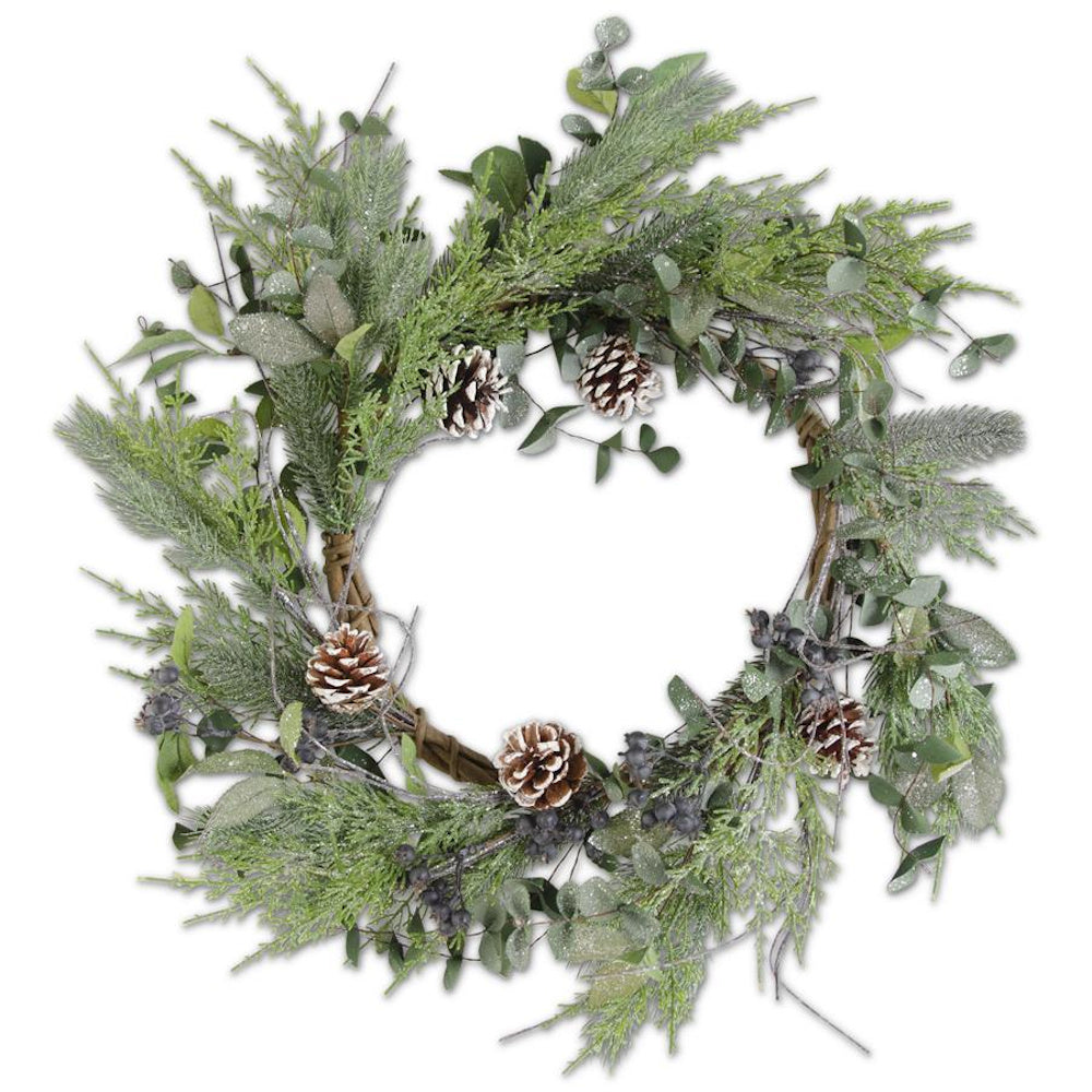 Glittered Mixed Pine Wreath with Pinecone & Blueberries