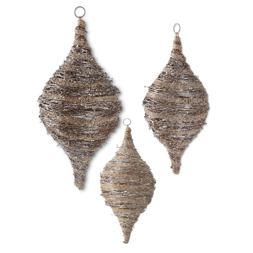 Large Glittered Rattan and Sisal Teardrop Ornament — alternate view 2