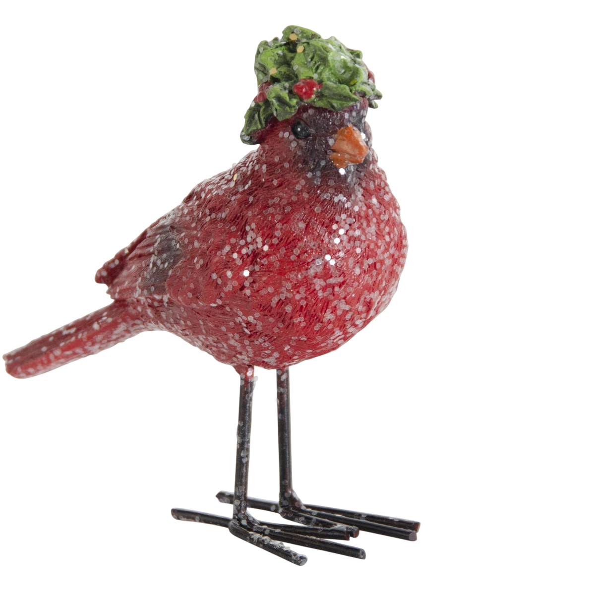 Glittered Resin Cardinals with Holly Hats & Metal Legs — alternate view 2