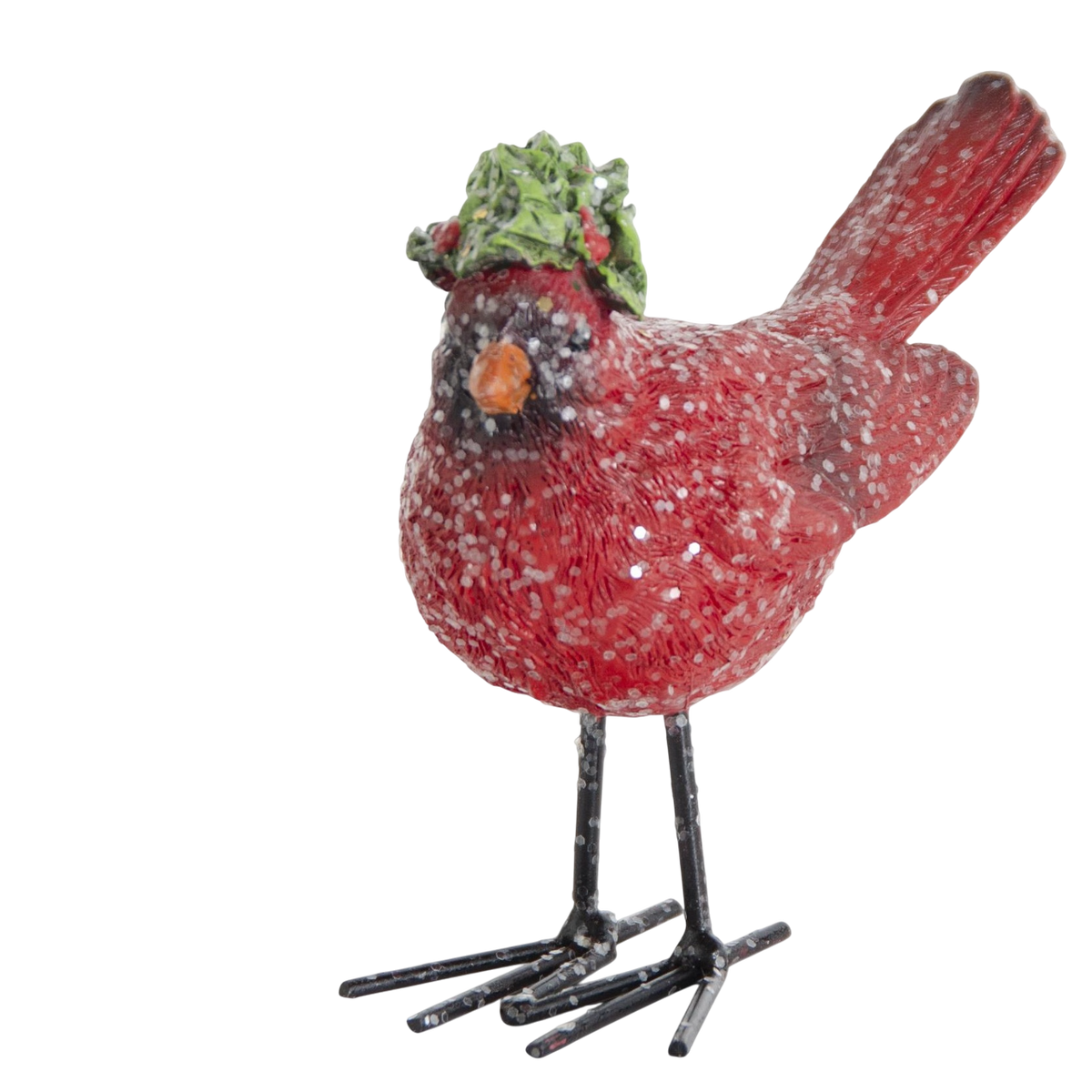 Glittered Resin Cardinals with Holly Hats & Metal Legs — alternate view 3