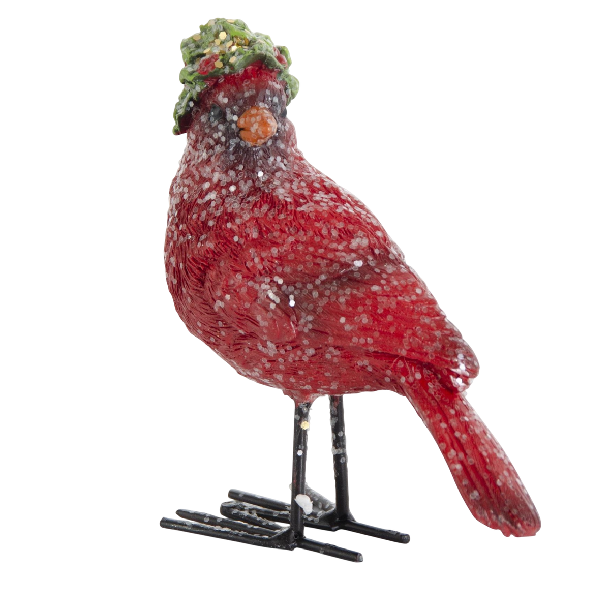 Glittered Resin Cardinals with Holly Hats & Metal Legs — alternate view 4