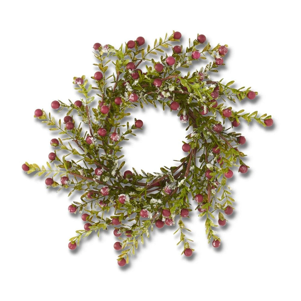 A glittered snowy red berry and leaf candle ring.