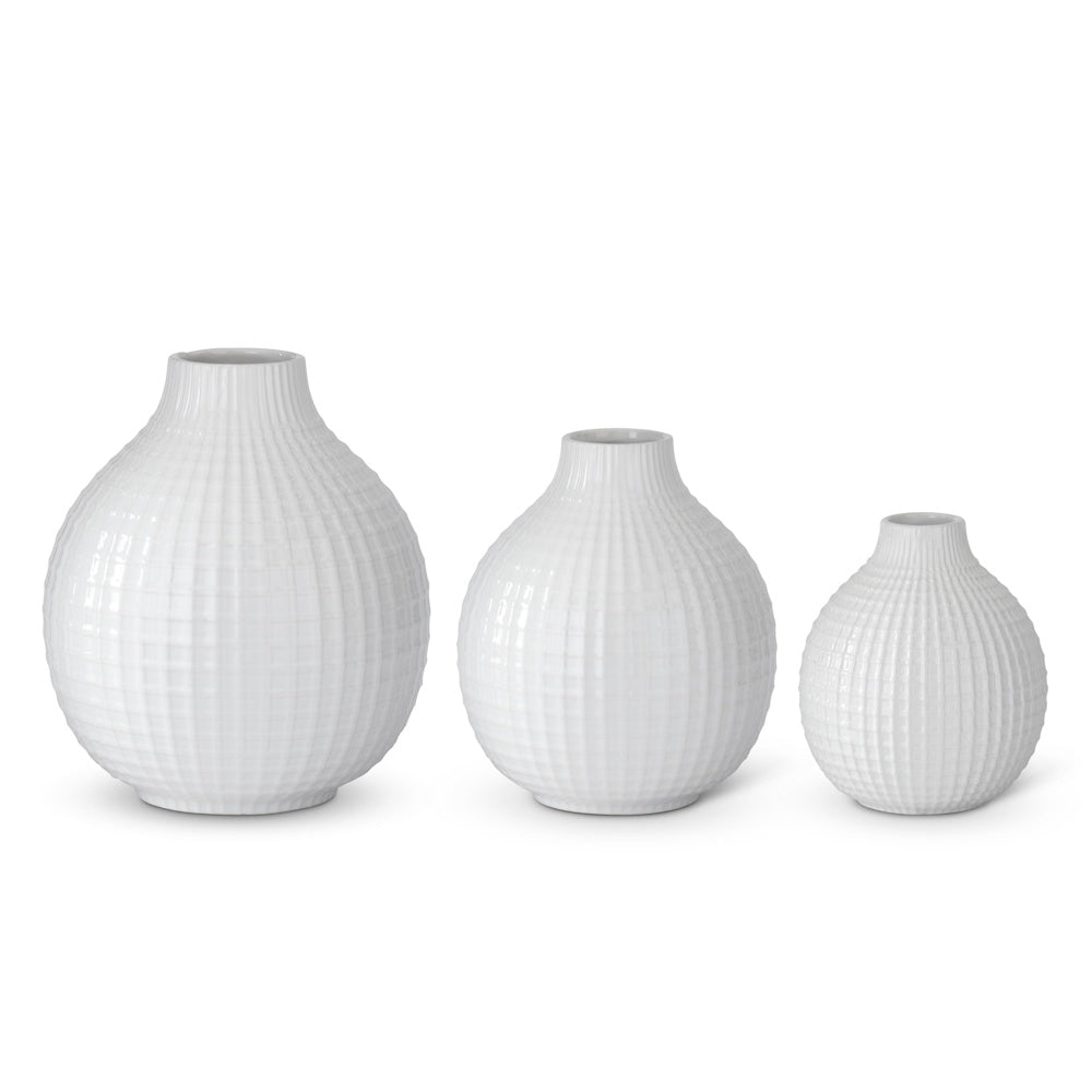 Small Glossy White Ceramic Grid Vase — alternate view 2