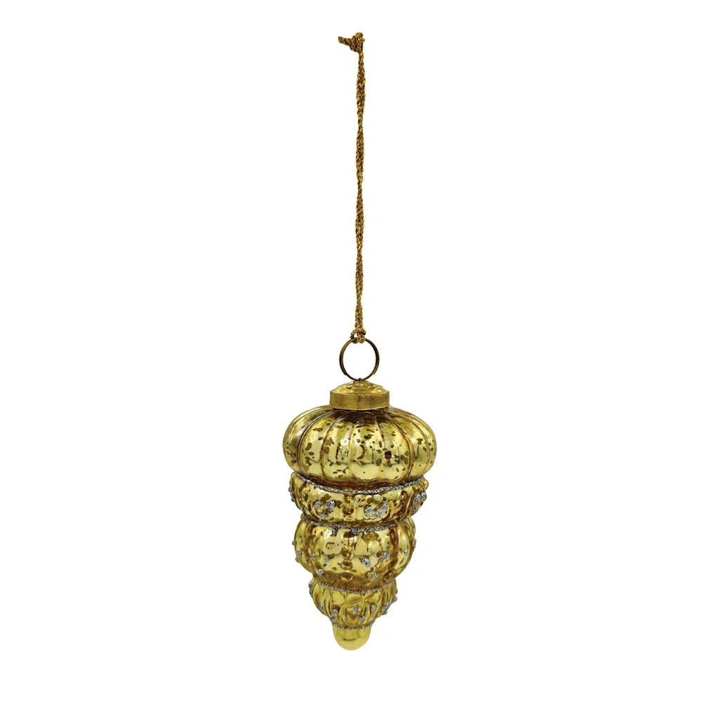 Gold Finish Embossed Mercury Glass Finial Ornament