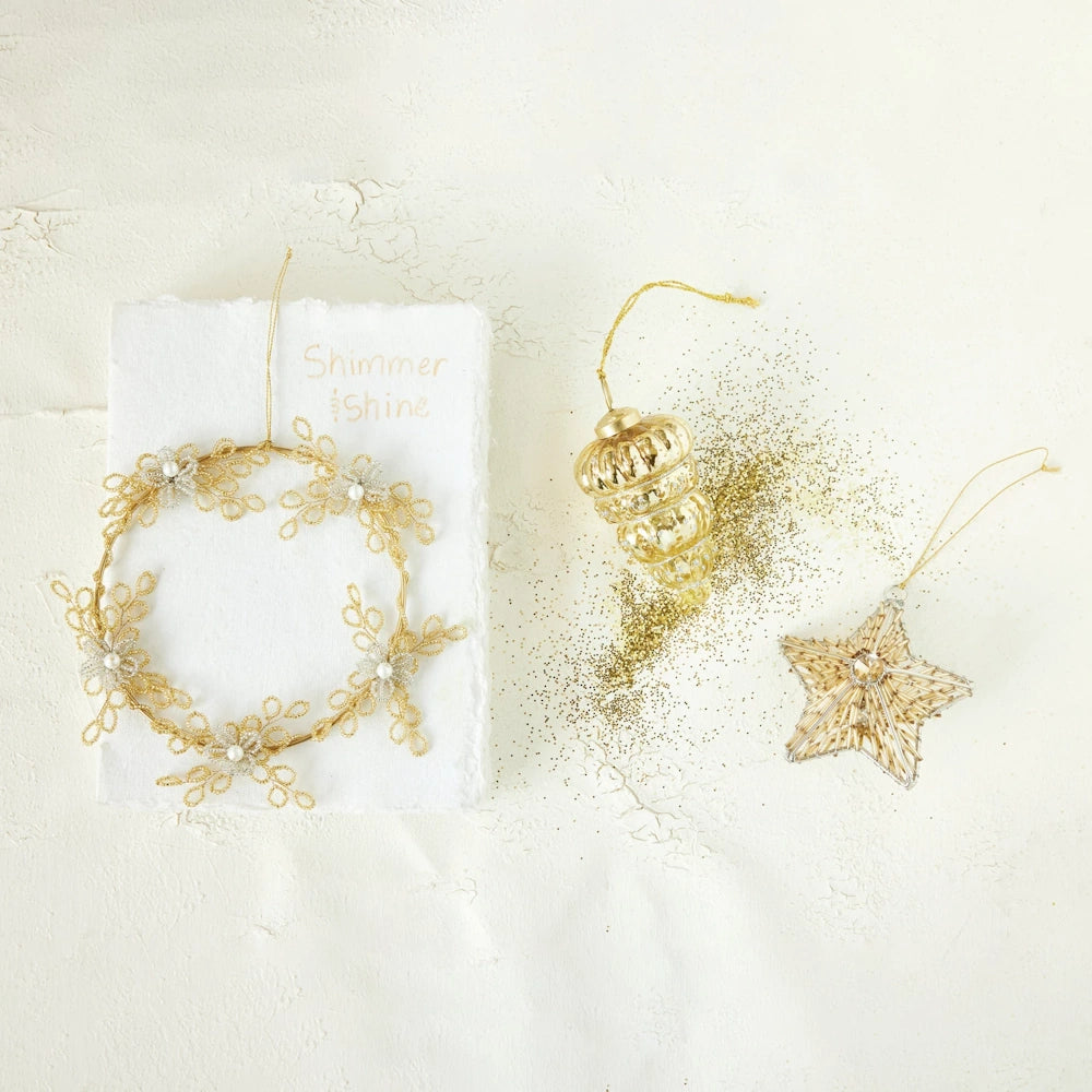 Gold Finish Embossed Mercury Glass Finial Ornament — alternate view 2