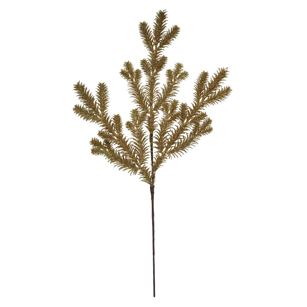 Gold Finish Faux Pine Stem with Glitter