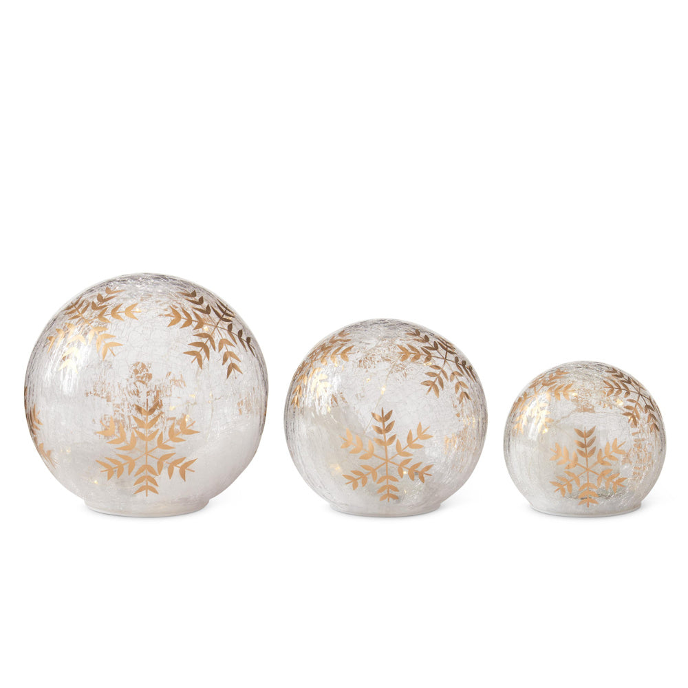 Gold Hand-Painted Snowflake LED Crackled Glass Globes