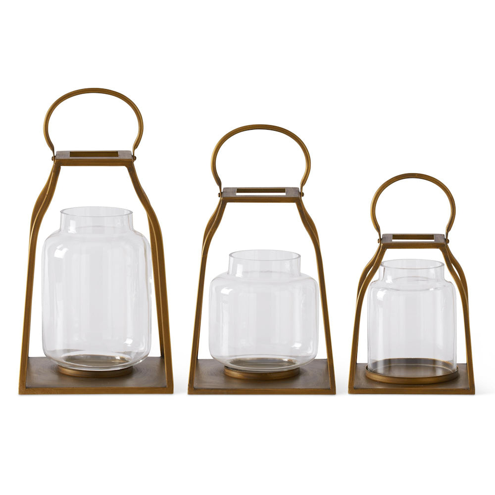 Small Gold Metal Trapezoid Lantern with Glass Hurricane — alternate view 3
