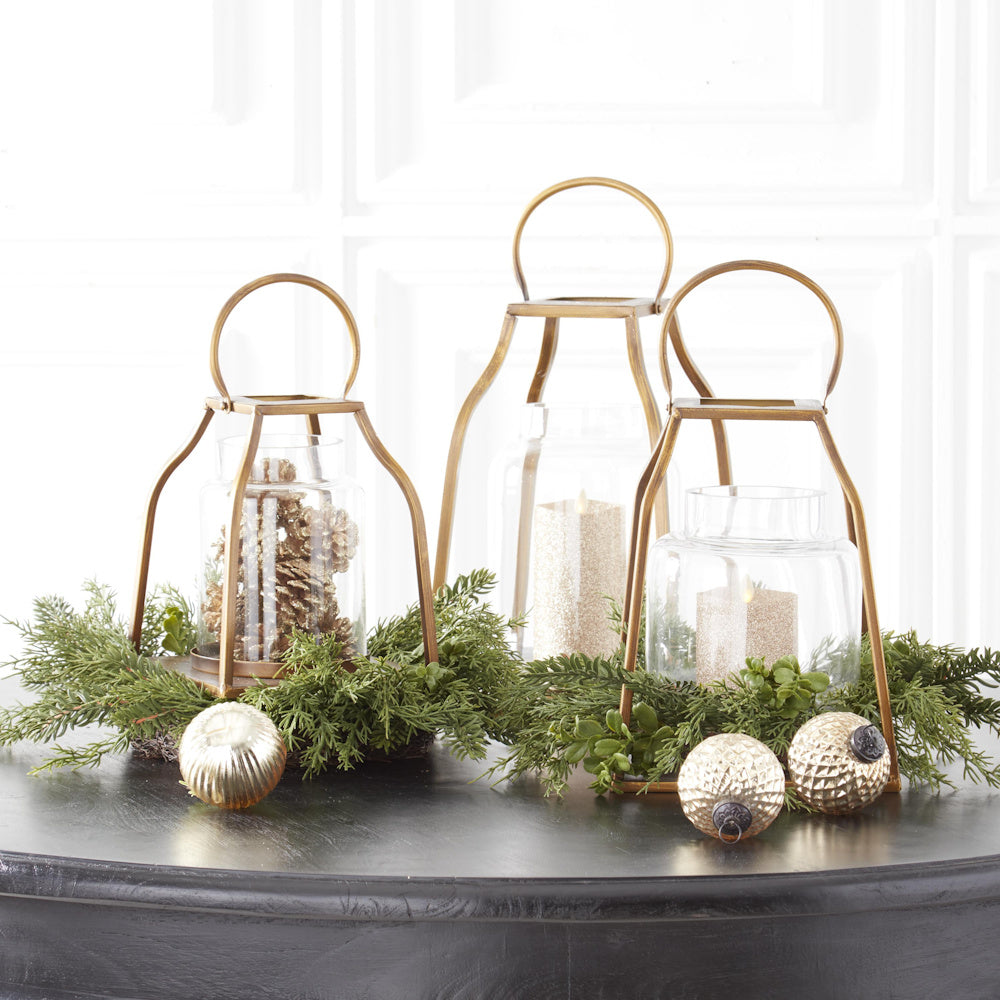 Small Gold Metal Trapezoid Lantern with Glass Hurricane — alternate view 4