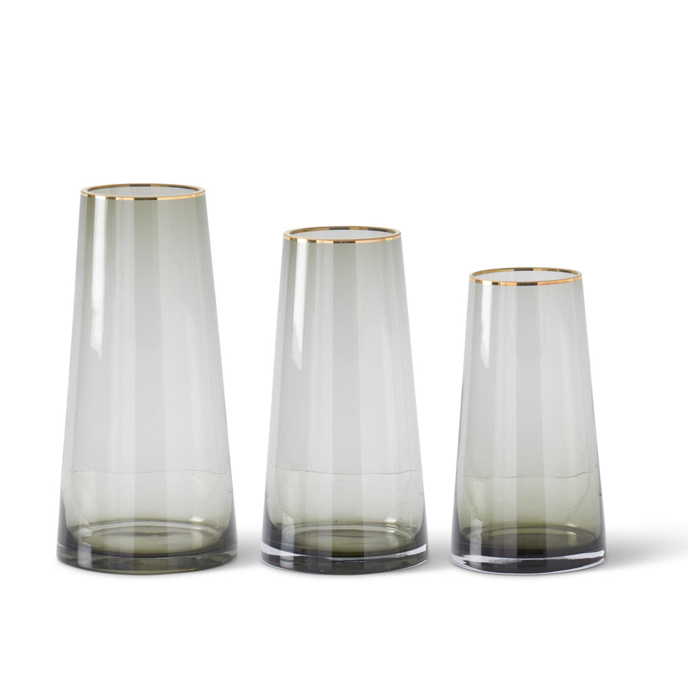 Medium  Gold Rimmed Smoke Gray Glass Vase — alternate view 2